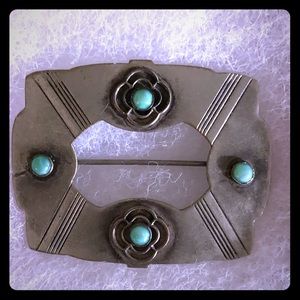 Turquoise and sterling silver vintage brooch